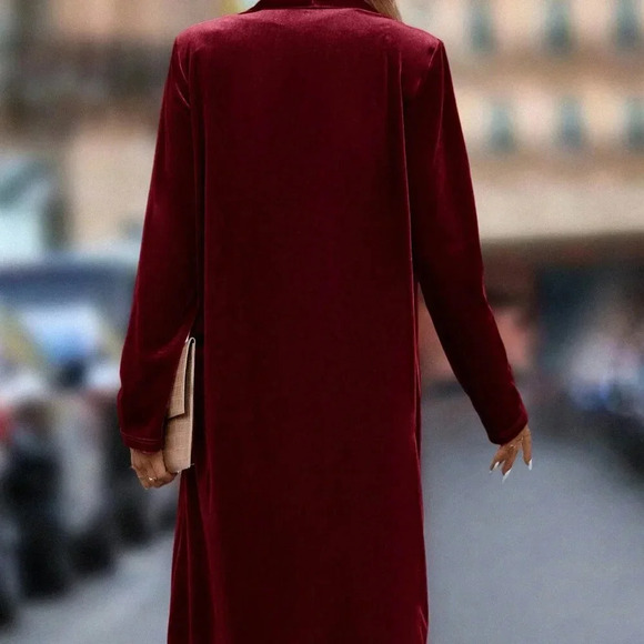 Burgundy Casual Women's Mid-Length Jacket - Picture 4 of 4